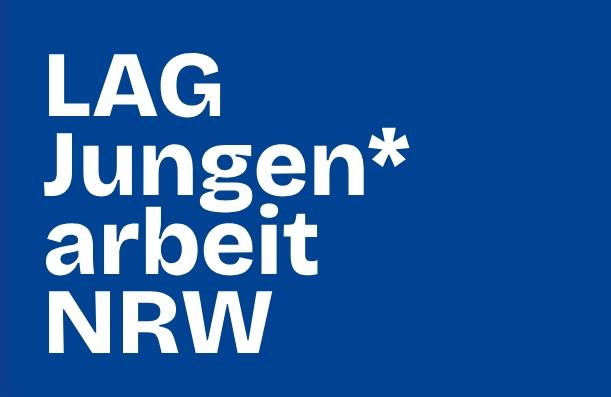 In weißer Schrift steht auf blauem Hintergrund "LAG Jungen*arbeit NRW"