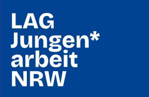 In weißer Schrift steht auf blauem Hintergrund "LAG Jungen*arbeit NRW"